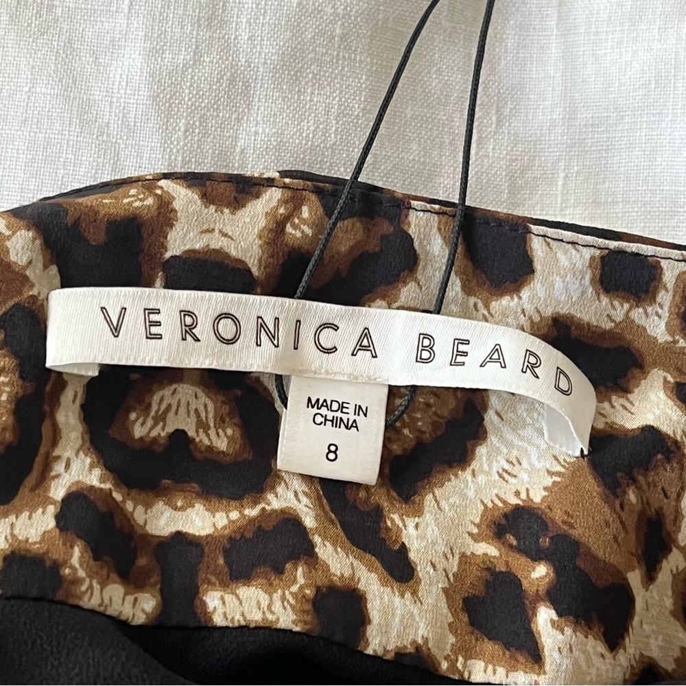Veronica Beard Ari Skirt, Ruched Silk Animal Print Black Brown High-Low Skirt - Picture 2 of 7
